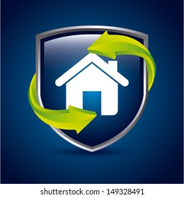 Home Shield Over Blue Background Vector Illustration