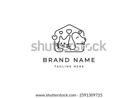 home shop logo pet dog cat love heart vector hipster outline linear illustration