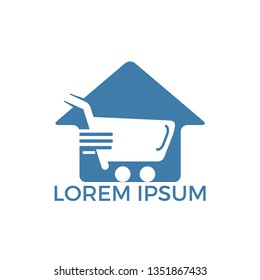 Home shopping cart logo concept design. Shop home logotype. Home market logo design template. 