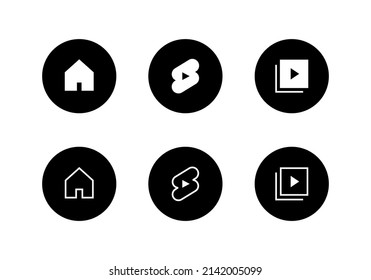 Home, Shorts, And Library Icon Symbol In Circle Button