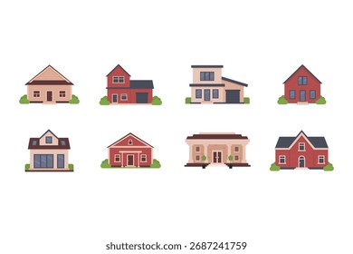 Sinal de casa. Conjunto de vetores de casa. Sinal de propriedade definido. Ícone de família única. Venda de conjunto de desenhos animados casa.