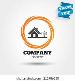 Home sign icon. House for sale. Broker symbol. Business abstract circle logo. Logotype with Thank you ribbon. Vector
