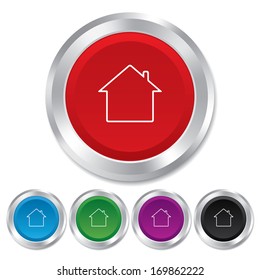 Home sign icon. Main page button. Navigation symbol. Round metallic buttons. Vector