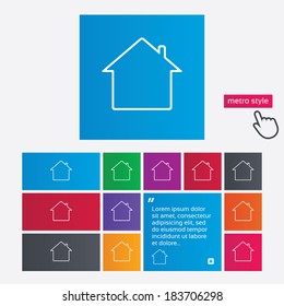 Home sign icon. Main page button. Navigation symbol. Metro style buttons. Modern interface website buttons with hand cursor pointer. Vector