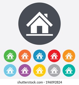 Home sign icon. Main page button. Navigation symbol. Round colourful 11 buttons. Vector
