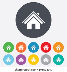 Home sign icon. Main page button. Navigation symbol. Round colourful 11 buttons. Vector