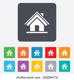 Home sign icon. Main page button. Navigation symbol. Rounded squares 11 buttons. Vector