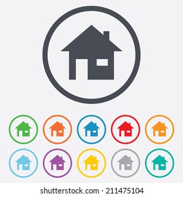Home sign icon. Main page button. Navigation symbol. Round circle buttons with frame. Vector