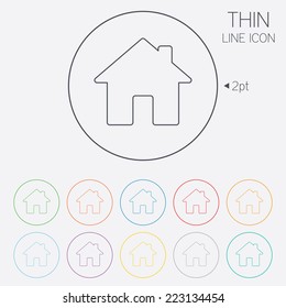 Home sign icon. Main page button. Navigation symbol. Thin line circle web icons with outline. Vector