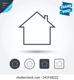 Home sign icon. Main page button. Navigation symbol. Circle and square buttons. Flat design set. Thank you ribbon. Vector