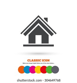 Home sign icon. Main page button. Navigation symbol. Classic flat icon. Colored circles. Vector