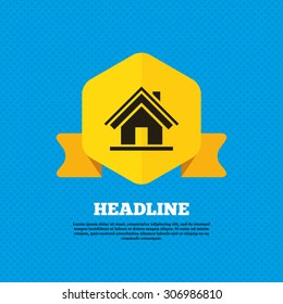 Home sign icon. Main page button. Navigation symbol. Yellow label tag. Circles seamless pattern on back. Vector