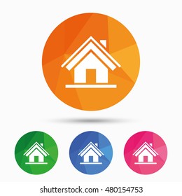 Home sign icon. Main page button. Navigation symbol. Triangular low poly button with flat icon. Vector
