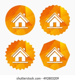Home sign icon. Main page button. Navigation symbol. Triangular low poly buttons with flat icon. Vector