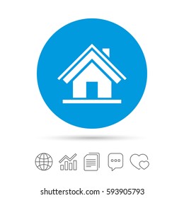 Home sign icon. Main page button. Navigation symbol. Copy files, chat speech bubble and chart web icons. Vector