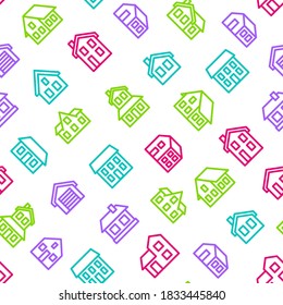 Home Signs Thin Line Concept Seamless Pattern Background on a White Include of Cottage, Garage, House and Apartment. Vector illustration