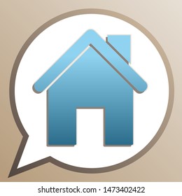 Home silhouette illustration. Bright cerulean icon in white speech balloon at pale taupe background. Illustration.