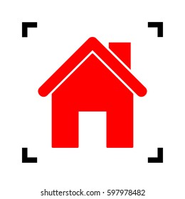 Home silhouette illustration. Vector. Red icon inside black focus corners on white background. Isolated.