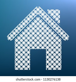 Home silhouette illustration. Vector. White textured icon at lapis lazuli gradient background.