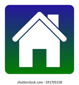 Home silhouette illustration. Vector. White icon at green-blue gradient square with rounded corners on white background. Isolated.