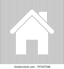 Home silhouette illustration. Vector. White icon on grayish striped background. Optical illusion.