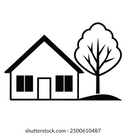Home Silhouette Line Art Vector Illustration in Color  Black and White.