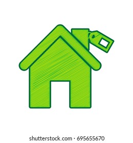 Home silhouette with tag. Vector. Lemon scribble icon on white background. Isolated