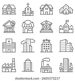 Home simple minimal thin line icons. Real estate house building apartment roof set chimney residential. Main page pictogram in filled, thin line, outline and stroke style. Vector illustration.