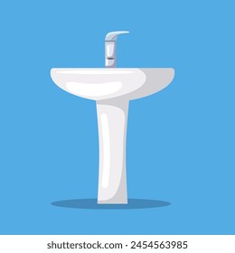 Home sink. Furniture for toilet, bathroom and kitchen. Icon ceramic white sink with a tap. Vector illustration in flat style