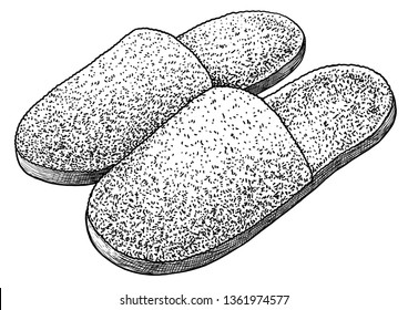 Home slipper illustration  drawing  engraving  ink  line art  vector