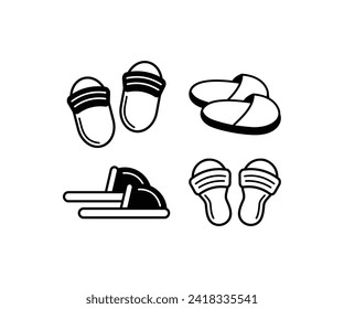 pantuflas caseras ilustración de un par de zapatos conjunto simple esquema blanco negro diseño vectorial aislado 