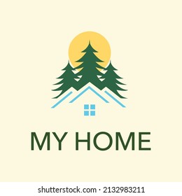 Home And Small Tree Silhouette Vector Logo Design Logo For Housing, Home Improvement, Building And House Paint.