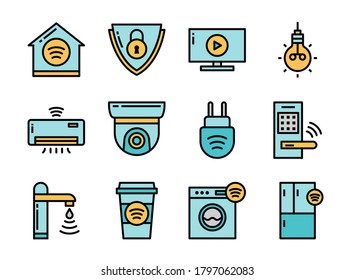 Home smart devices icon set colorline style. Symbols for website, magazine, app and design.
