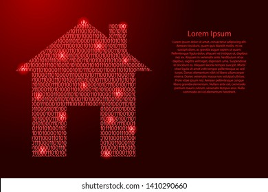 Home smart image icon abstract schematic from red ones and zeros binary digital code for banner, poster, greeting card. Vector illustration.