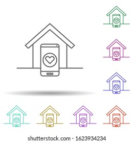Home, smartphone, favorite in multi color style icon. Simple thin line, outline vector of social addict icons for ui and ux, website or mobile application