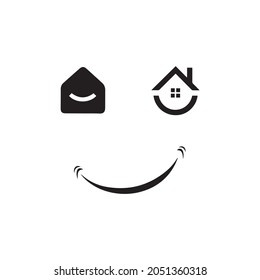 Home smile, house, laugh icon, symbol, logo design, vector, illustration, real state, residence, happy sign, template, building, property, abstract