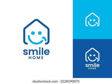 casa com o logotipo do sorriso. modelo de projeto do vetor de imóveis felizes