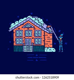 Home snow and ice removing. Vector illustration