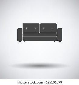 Home sofa icon on gray background, round shadow. Vector illustration.
