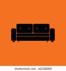 Home sofa icon. Orange background with black. Vector illustration.
