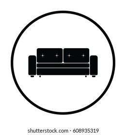 Home sofa icon. Thin circle design. Vector illustration.