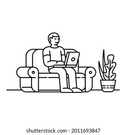 Home sofa working icon. Outline home sofa working vector icon for web design isolated on white background