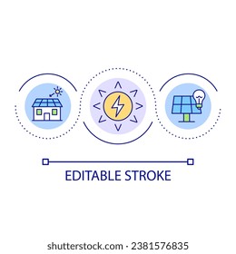 Home solar electric system loop concept icon. Residential solar panel abstract idea thin line illustration. Photovoltaic technology. Isolated outline drawing. Editable stroke. Arial font used