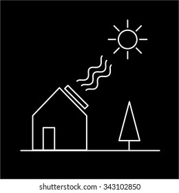 Home solar panel energy ecology and environment vector icon and infographic white on black background