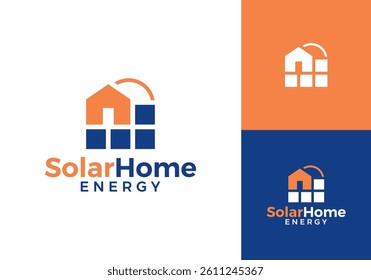home with solar panel energy logo design vector template	
