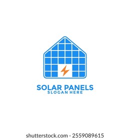 Home Solar panel logo vector design. Solar Energy with Lightning and House logo icon vector template