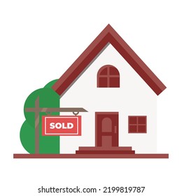 Home sold selling house. Real estate house sold. Estate Vector illustration flat style isolated on white