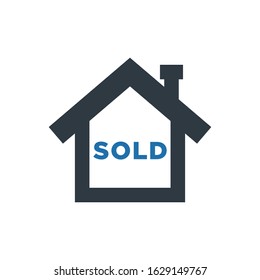 Home sold vector icon in blue gray color