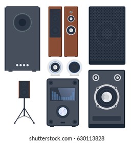 Home sound system stereo flat vector music loudspeakers player subwoofer equipment technology.