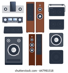 Home sound system stereo flat vector music loudspeakers player subwoofer equipment technology.